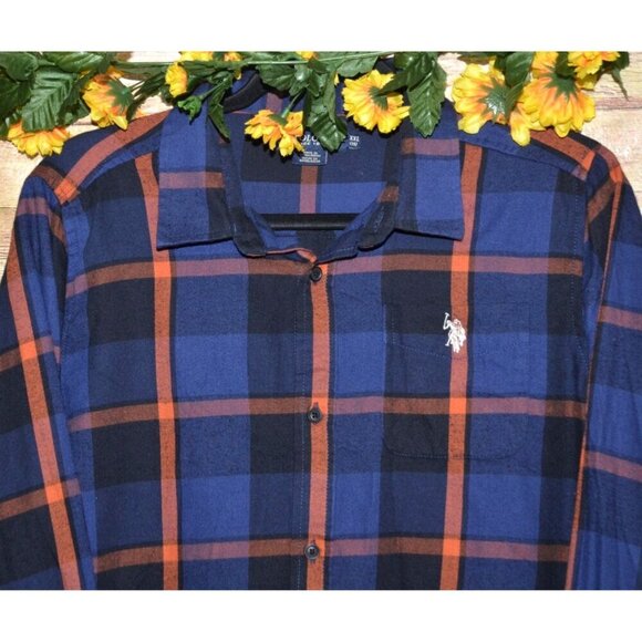 U.S. Polo Assn. Boys Blue Plaid Button Front Long Sleeve Shirt Size XXL (18) - Picture 2 of 8